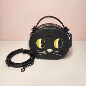 NWT Coach CM769 Canteen Crossbody W Halloween Cat Crossgrain Leather Black